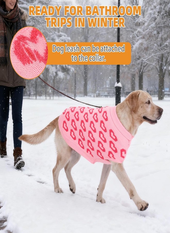 كولتيل كنزة كولتايل للكلاب بمناسبة عيد الحب، كنزة صوفية محبوكة برقبة عالية للكلاب في الطقس البارد، كنزة للحيوانات الأليفة بنقشة قلوب، ملابس شتوية دافئة للكلاب الصغيرة والمتوسطة والكبيرة والقطط والذكور والإناث، لون وردي مقاس L - Image 5